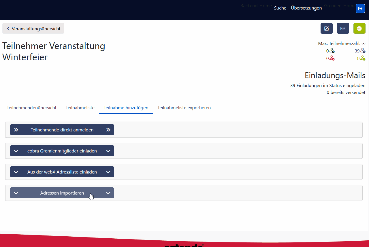 Teilnehmer aus webX Adressliste einladen