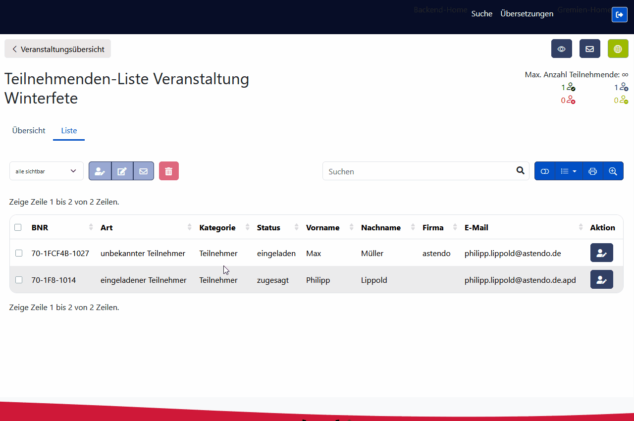 Einladungsmail versenden