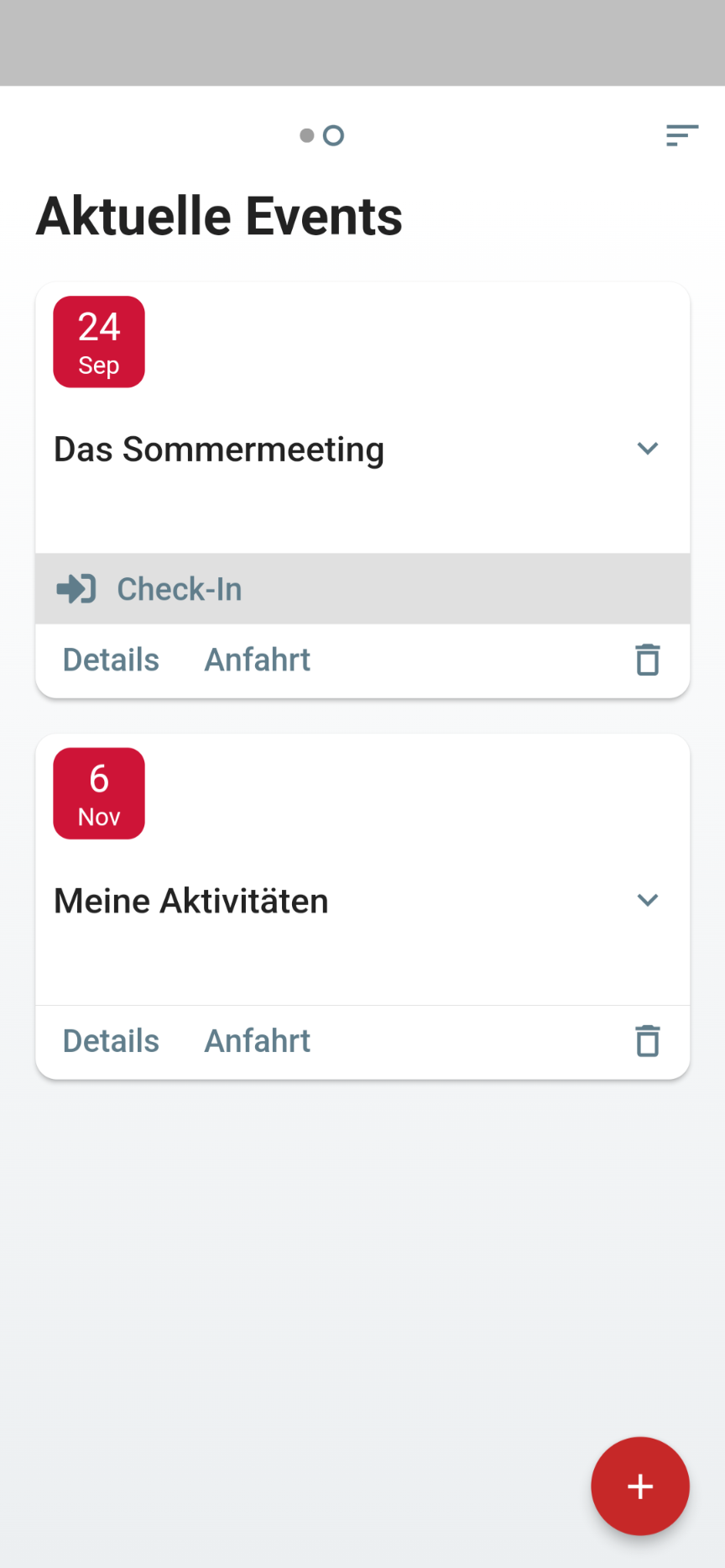 eventApp Veranstaltungsübersicht