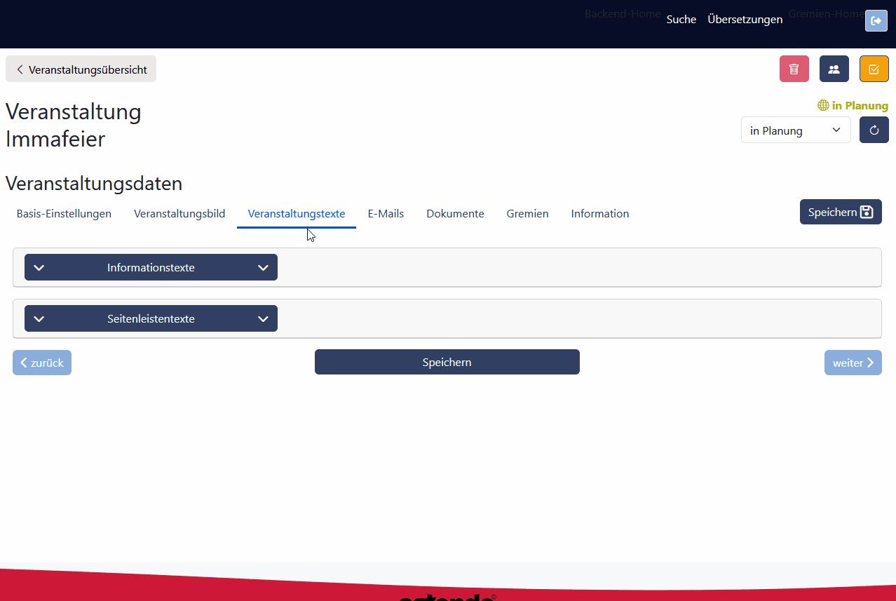 Veranstaltungstext anpassen