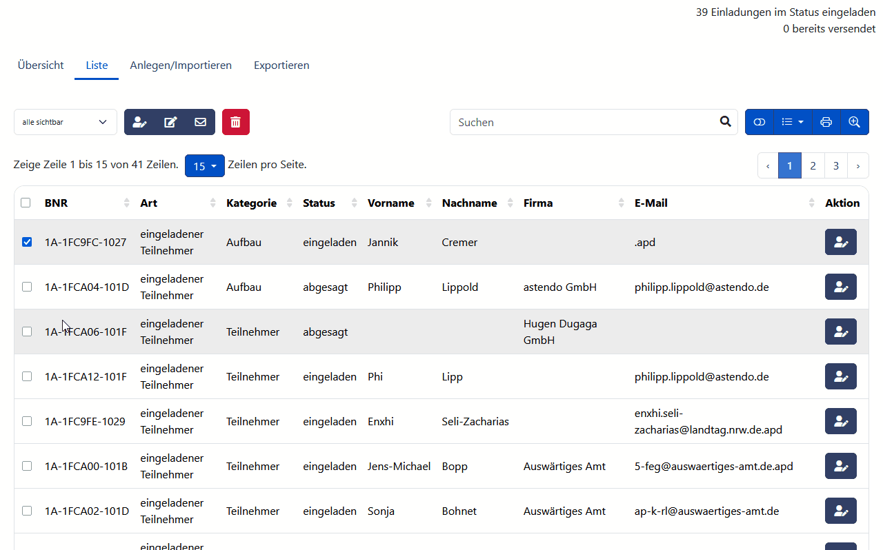 Teilnehmer auswählen