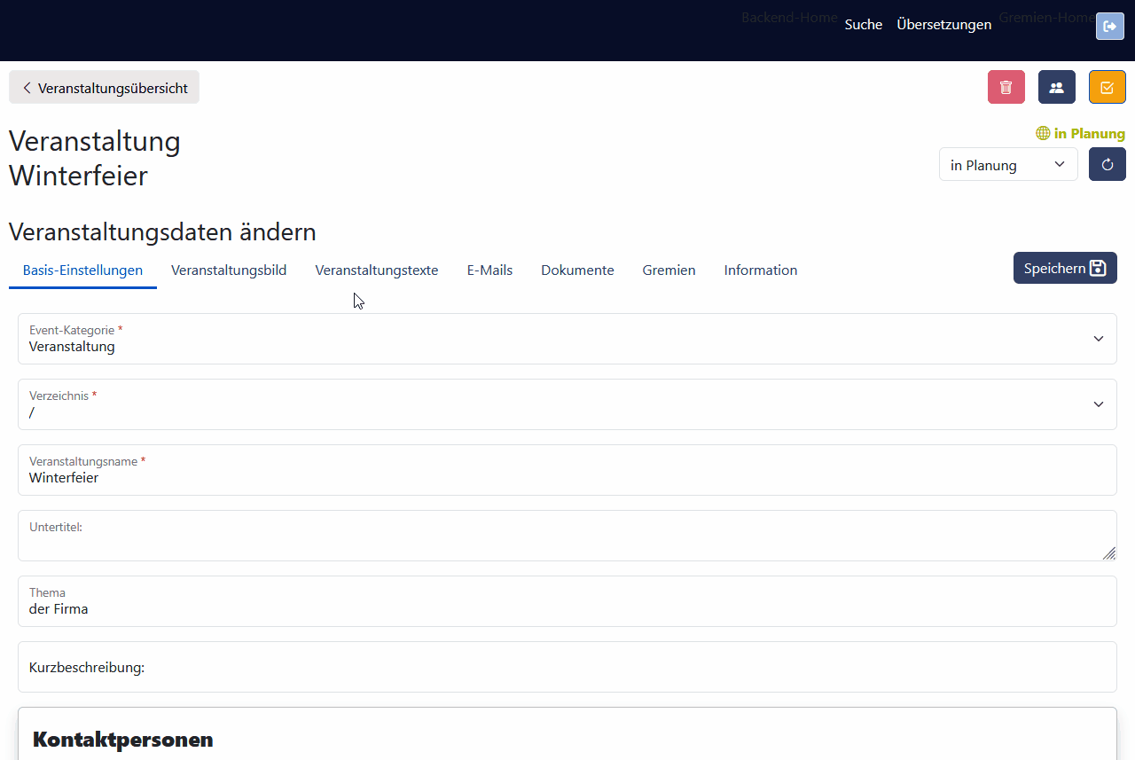 Veranstaltung speichern