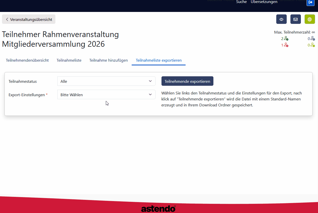 Teilnehmer exportieren - Einstellungen bearbeiten