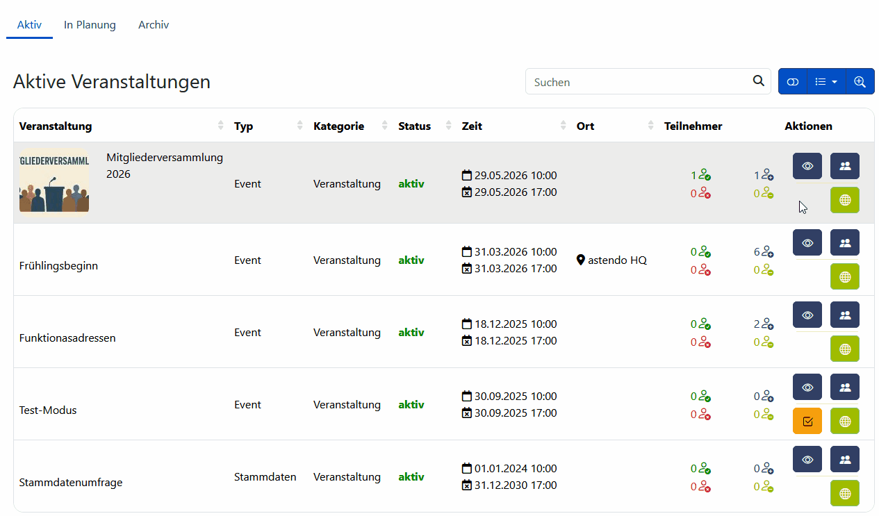 Veranstaltungsübersicht - Spaltenauswahl