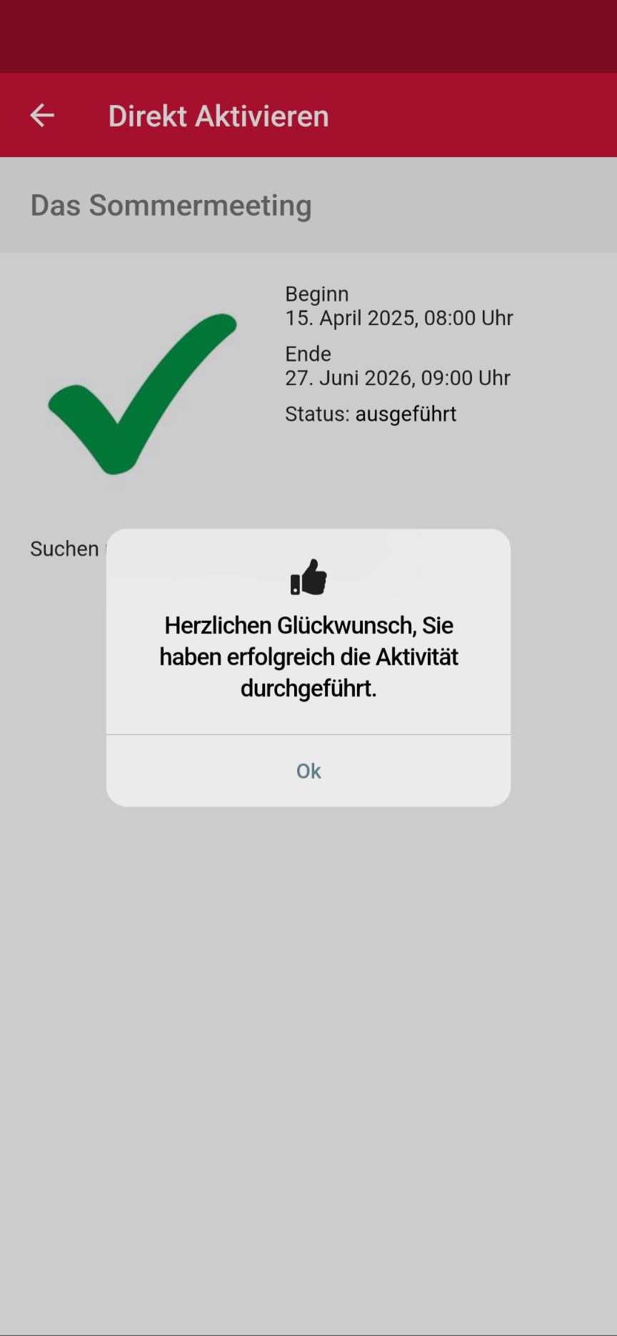 eventApp Aktivitäten Bestätigung