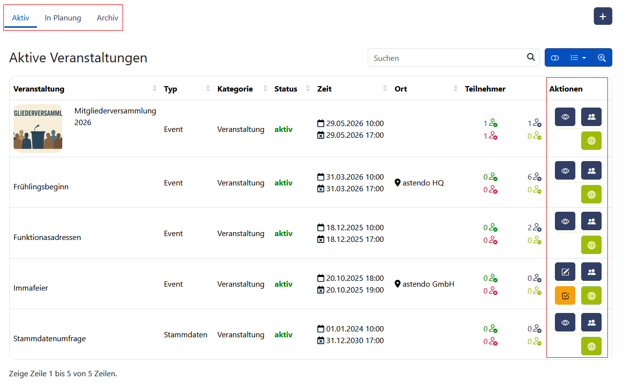 Veranstaltungen Übersicht