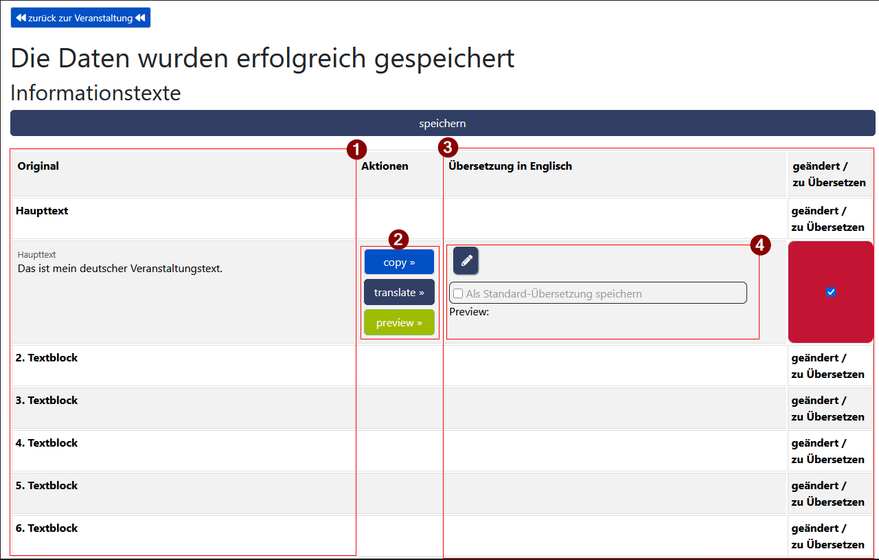 Übersicht Textübersetzungen