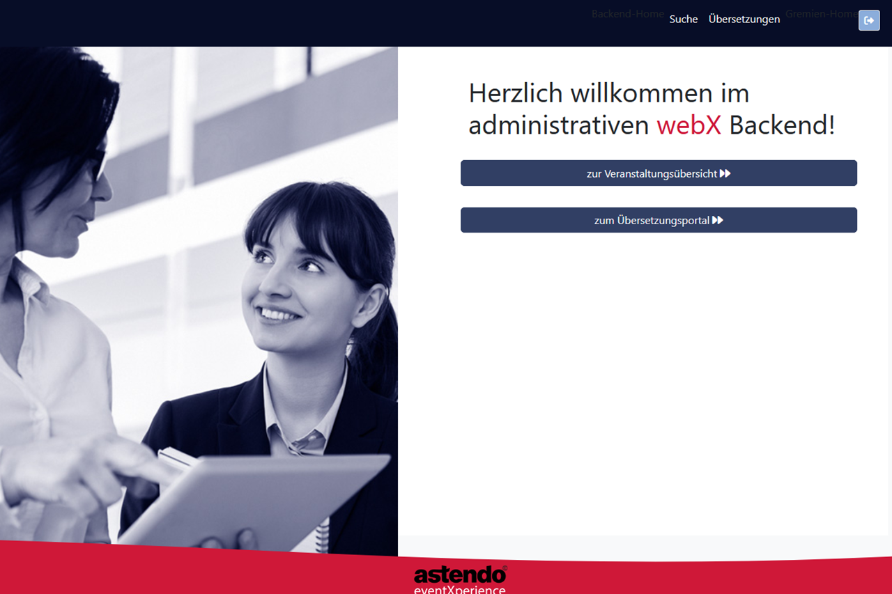 webX Backend - Startseite
