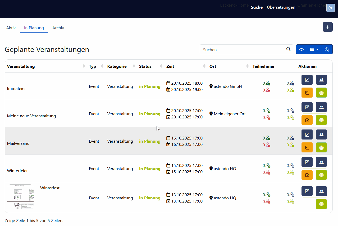 Veranstaltung aktivieren